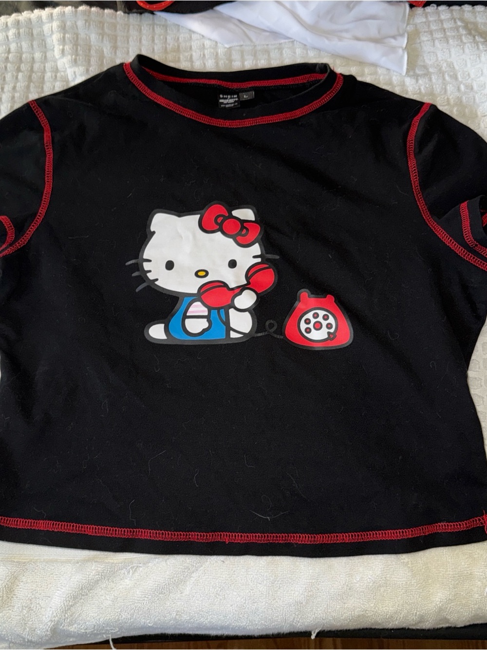 SHEIN Black Hello Kitty Short Sleeve Tee with Red Trim